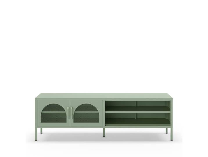 Meuble tv 2 portes en métal l160cm - vert menthe