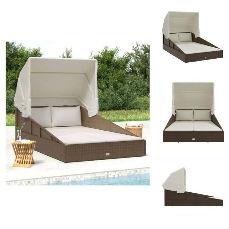 vidaXL Sonnenliege mit Faltdach Braun 200x114x128 cm Poly Rattan - Gartenbetten