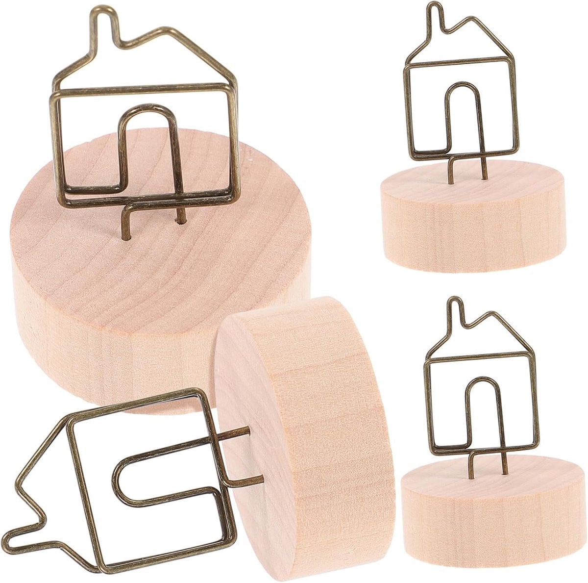 Set van 4 Houten Memo Clips voor als fotohouder en kaarthouder, Natuurlijk Hout