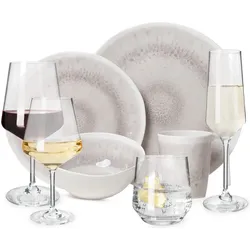 Moritz Melamin Geschirr-Set 4 Personen Amboss Design 16 Teilig + 16 Milano Gläser Wassergläser Weingläser Champagner-Gläser Flûtes Tafelgeschirr