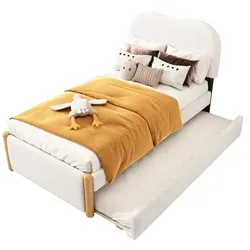 Merax 90*200cm Flachbett, gepolstert, mit praktischem ausziehbares Rollbett, minimalistische Formgebung, weiß