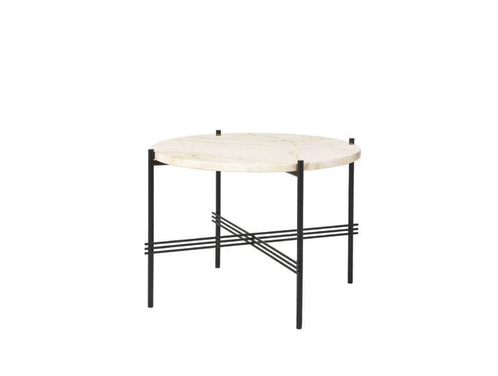 GUBI Table basse TS Round natural white travertine, ø55, structure noire