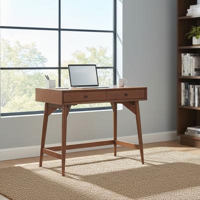 Alpine Furniture Flynn 36"" W 2 Drawer Writing Desk, Chestnut"