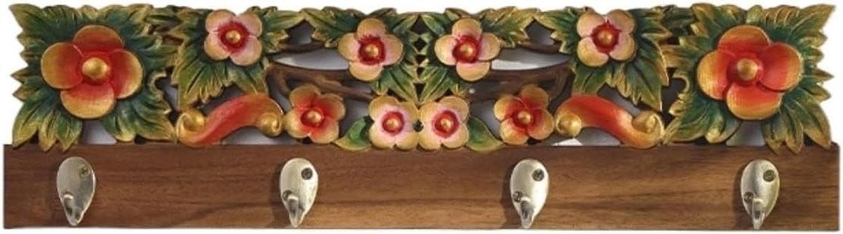 Handgesneden Wandkapstok Haken Multicolor - Decoratieve Muurhanger voor Kleding - 55 cm