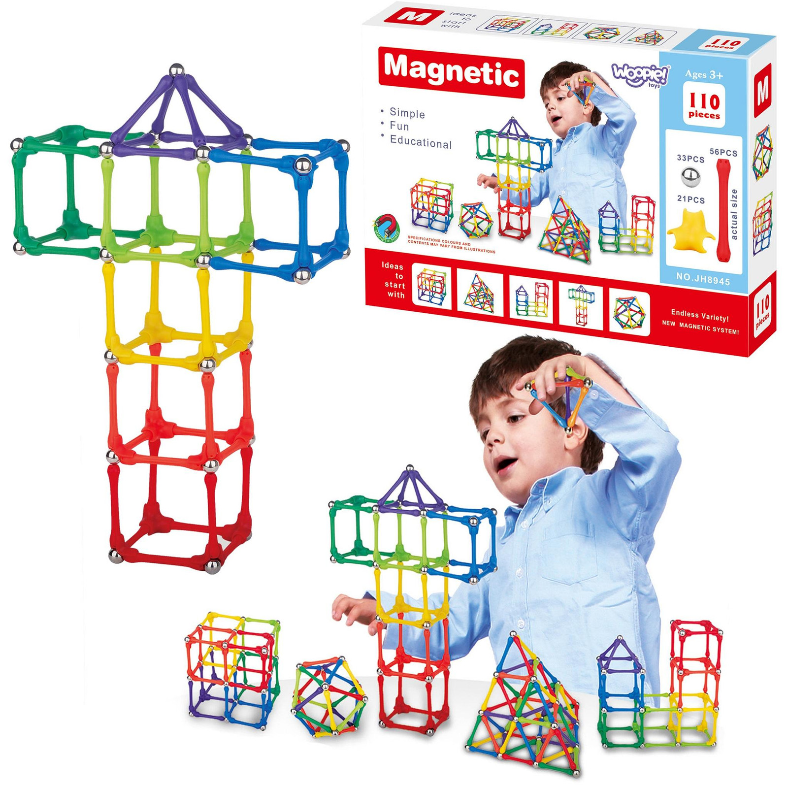 Woopie magnetische constructieblokken creatieve puzzel 110 stuks