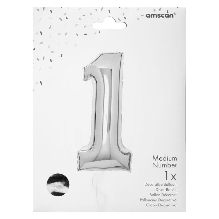 Amscan Folienballon silber, 66cm, Nummer 1 (1x) (9913226)
