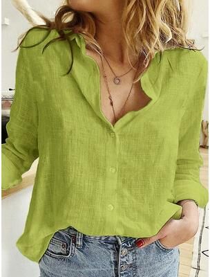 Uplifted Finds Womens Cotton Linen Button Down Lapel Blouse s green