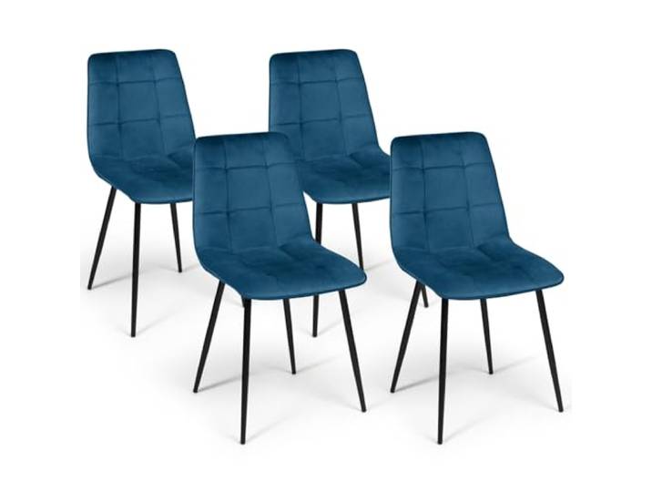IDMarket - 4er-Set Esszimmerstühle Mila aus blauem Samt