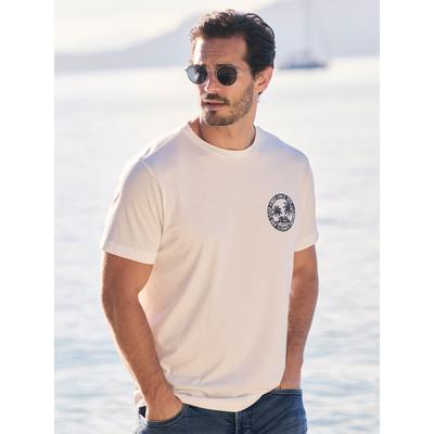T-Shirt LERROS "Lässiges, unifarbenes T-Shirt aus reiner Baumwolle mit Print", Herren, Gr. XL, weiß (broken weiß), 100% Baumwolle, Rundhals, Shirts T-Shirt