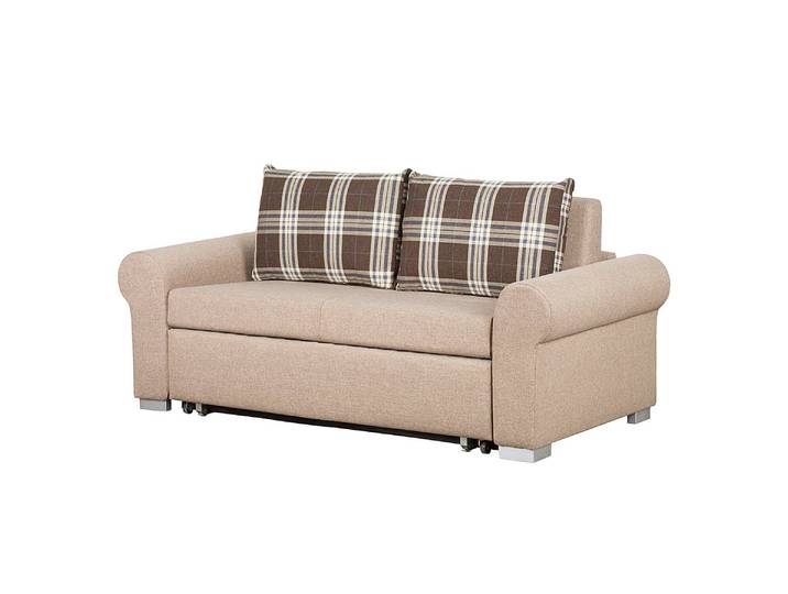 Schlafsofa Basic Country Beige/Beige/Braun Webstoff Mueni / Webstoff Logan 164cm mit Schlaffunktion Landhaus