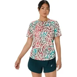ASICS Europe B.V. Damen T-Shirts/Tanks ku.Arm Da ROAD ALL OVER PRINT SS TOP, Größe S in Beige Beige