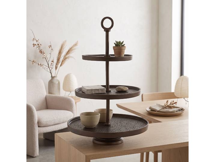 Etagère 3 laags Ø32x48 cm LUTEK mat bruin-brons