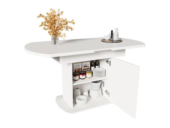 Table à manger blanche ovale extractable pour 2 à 3, L110/130*W70*H75cm, table à manger avec espace de rangement, bureau à café, meubles de bureau