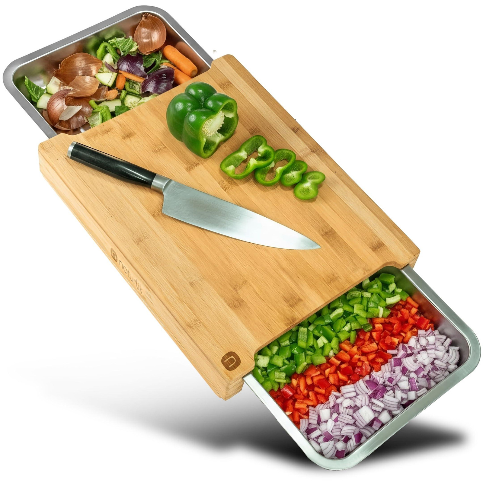 Dripio XL snijplank met magnetische opvangbakjes, 3-delig, bamboe