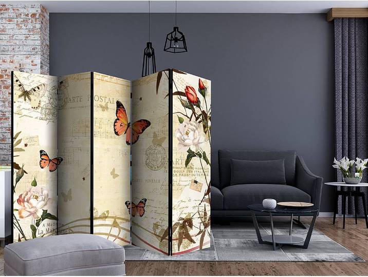 Paravent Melodie of Butterflies Akustik Vlies auf Massivholz Multicolor 225 x 172 x 3cm