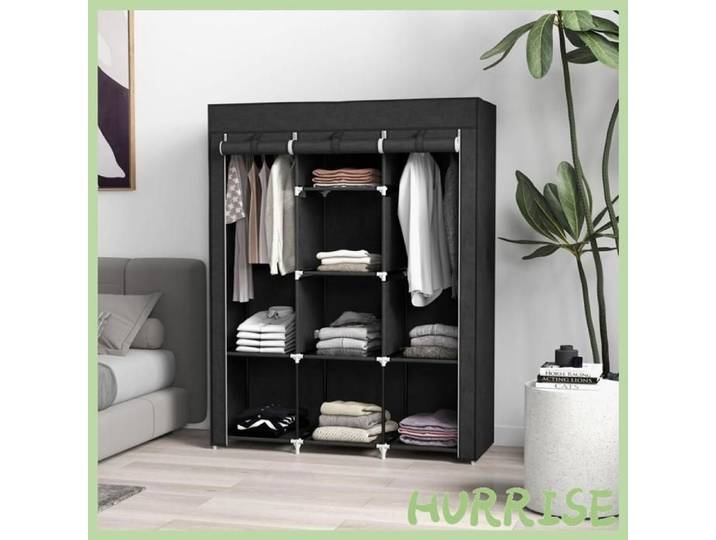 Cocosity Armoire Penderie Multi-Rangement - 8 Étagères 2 Barres - Non Tissé Noir