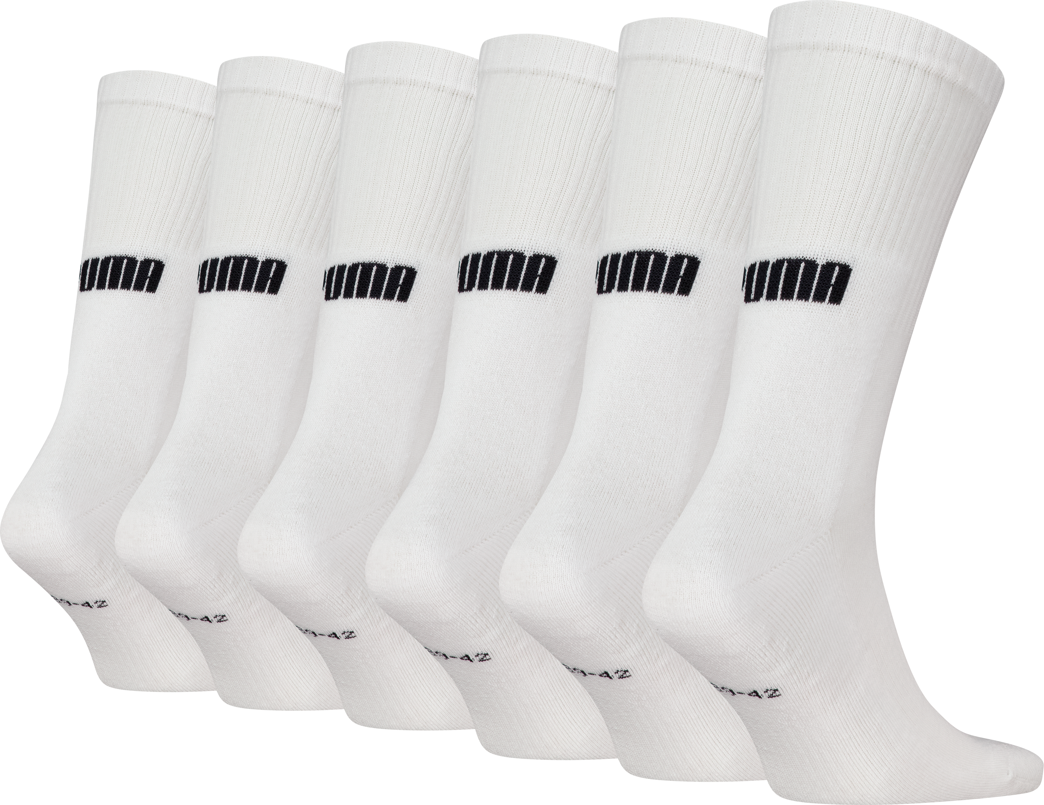 Socken PUMA "PUMA UNISEX CUSHIONED NEXT CREW 6P ECOM", Herren, Gr. 35-38, Sockengrösse, weiss (weiß), Baumwollmischung, Socken Socken, mit Logoschriftzug an der Rückseite weiß 35-38, Sockengrösse