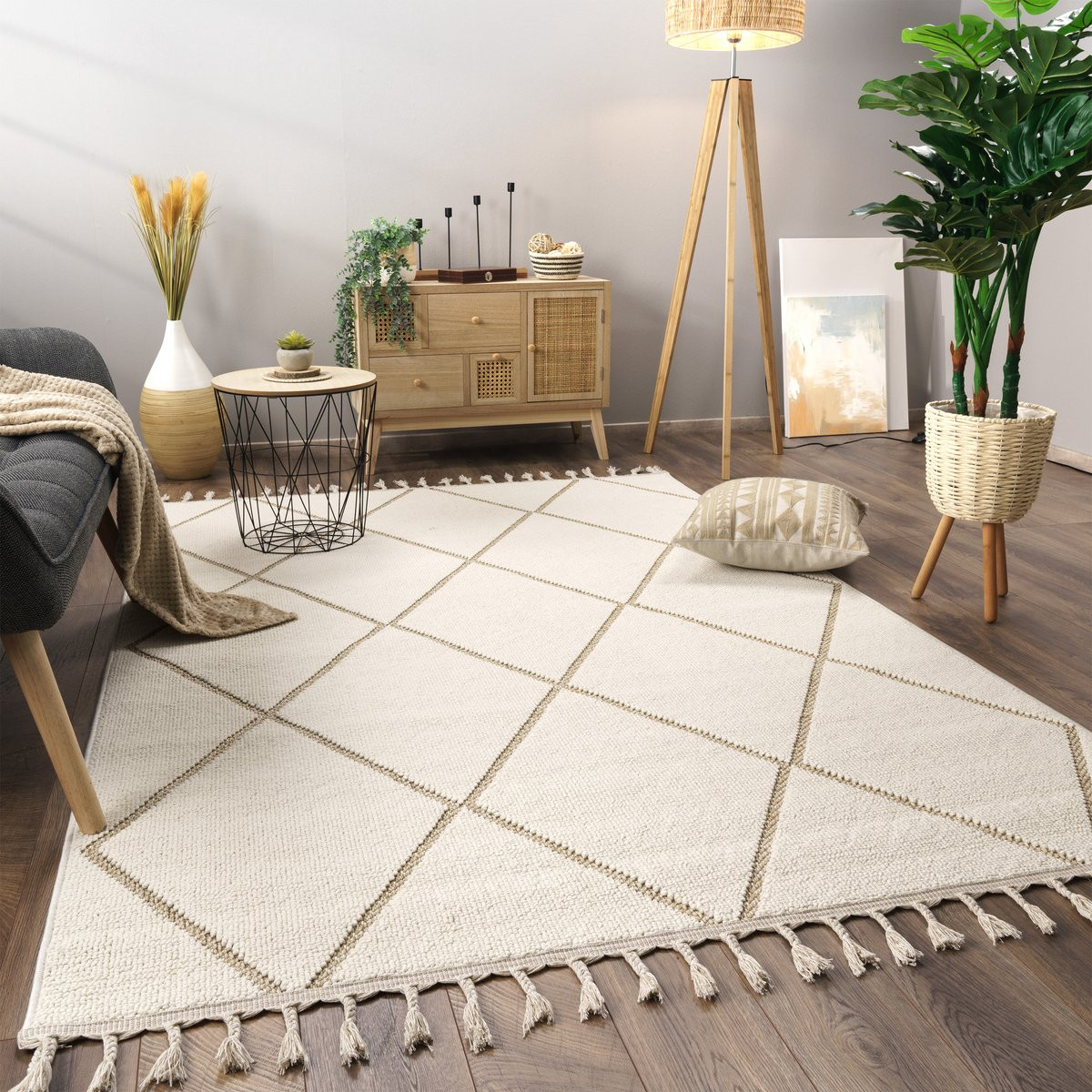 Flycarpets Laagpolig Scandi Munilia Vloerkleed - Beige - Scandinavisch Geometrisch Design