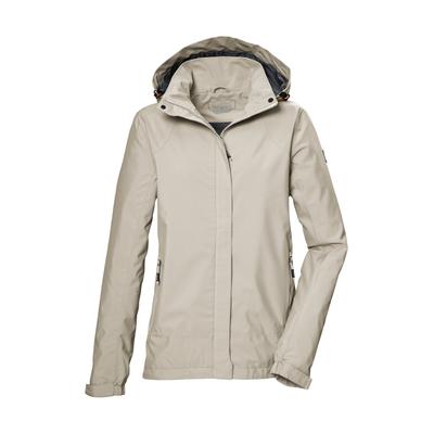Outdoorjacke KILLTEC "KOS 51 WMN JCKT", Damen, Gr. 38, beige (zement), Obermaterial: 100% Polyester.Futter: 100% Polyester, Jacken Outdoorjacke, Damenjacke: wasserdicht, atmungsaktiv, verstellbar, abnehmbare Kapuze