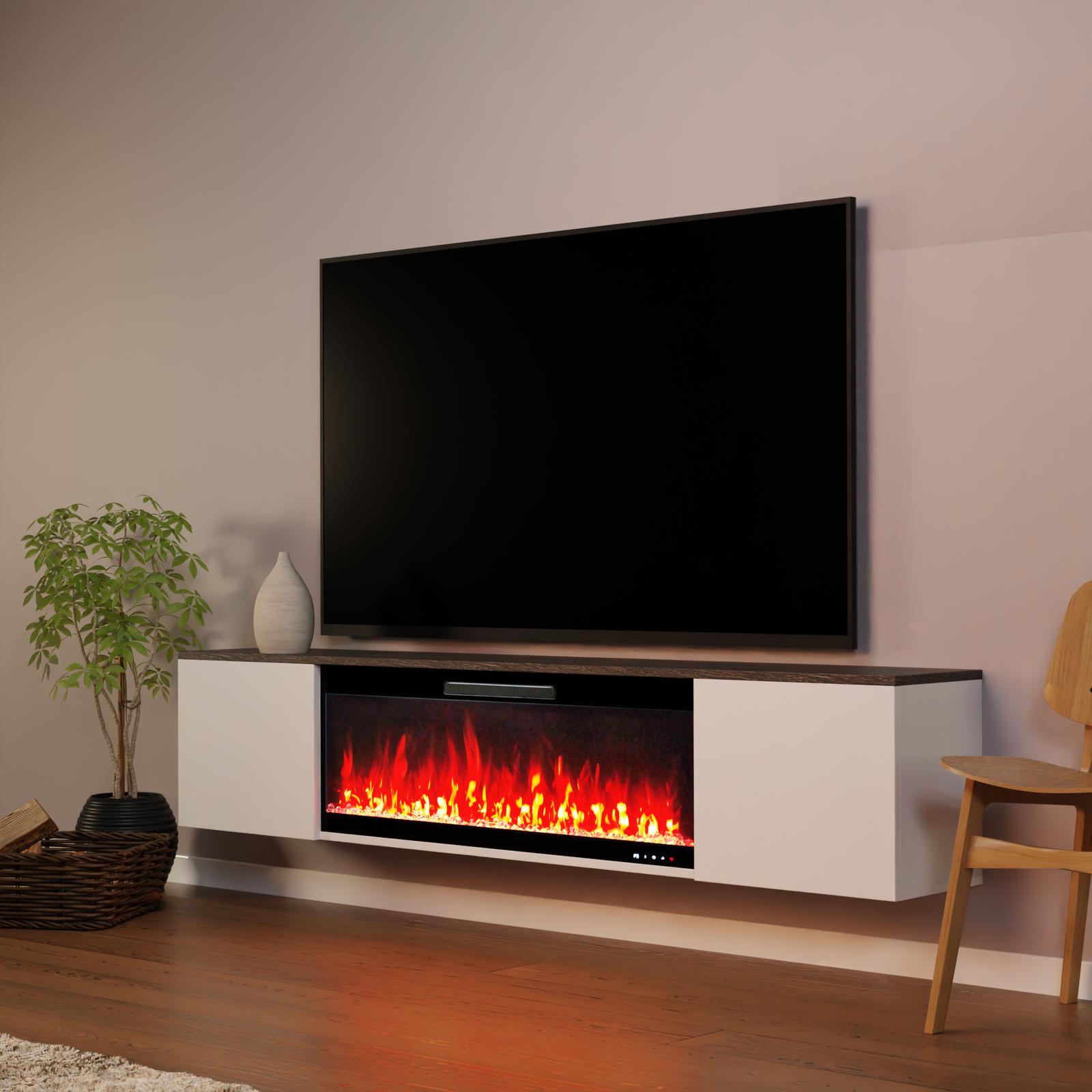 Glow Fire Sideboard mit Kamin 'Core 106'| Sideboard mit Elektrokamin in weiss mit Heizung (1500 W) | HxBxT: 41,6x200x31,9 cm