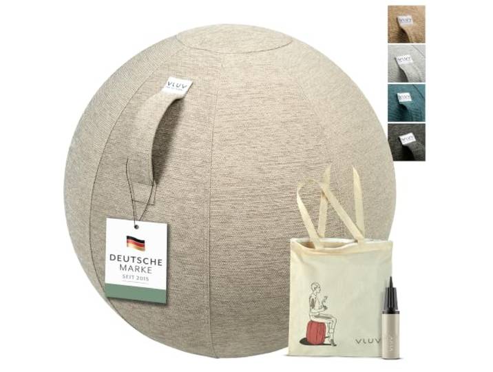 VLUV BOL STOV Sitzball Büro ergonomisch - Gymnastikball mit waschbarem Stoffbezug, atmungsaktiv, mit Tragegriff und Wegrollschutz - für Home Office und Schwangerschaft
