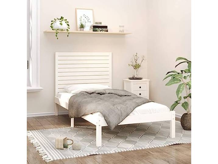 RJPLMFV Bettgestell, Massivholz, Weiß, 90 x 200 cm, ohne Matratze Massivholz, Kopfteil inklusive, Lattenrost, rustikales Design, für Schlafzimmer
