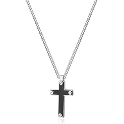Sagapo S'Agapo Timeless Steel Necklace Cross Proud Spd05, Handykette, Schwarz, Silber