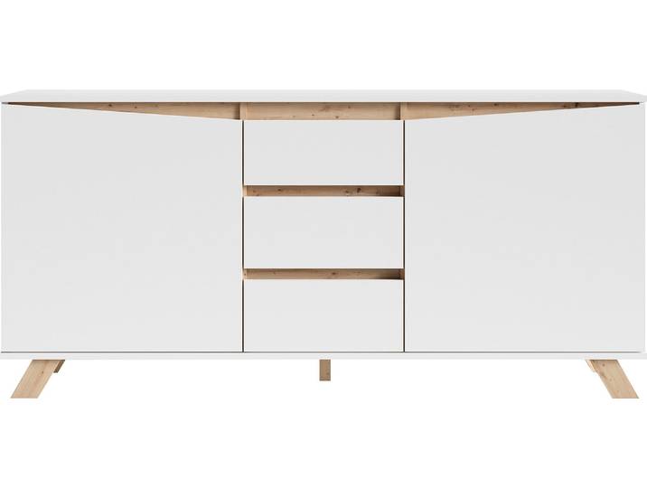 Sideboard BYLIVING Valentin , weiss (weiß), B:160cm H:76cm T:38cm, Holzwerkstoff, Melamin, Sideboards, Sideboard