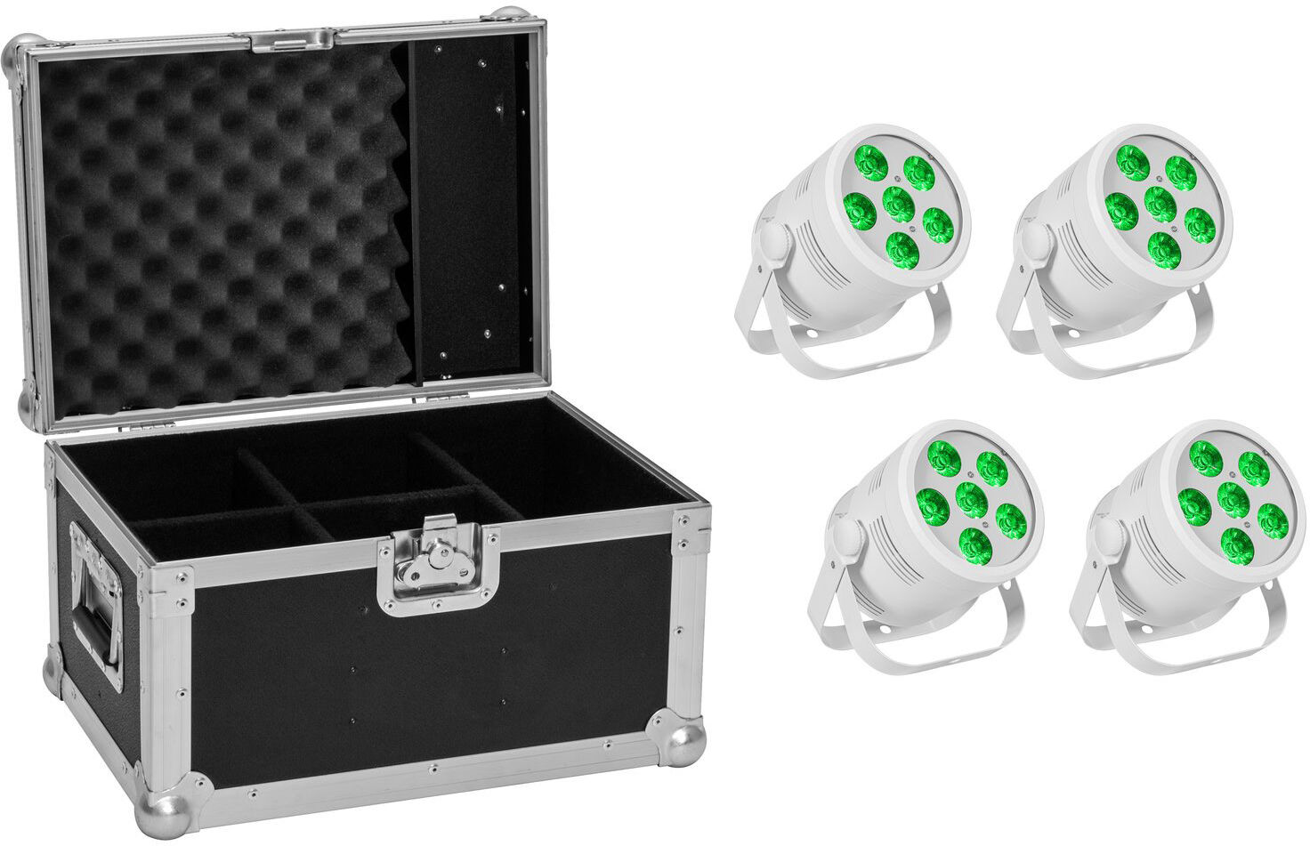 EuroLite Set 4x Led Silent Par 6 Qcl Floor Ws + Case
