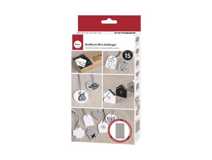 Silikon Giessform Mini-Anhänger, 14,5x26x1cm, 15 Formen, Box 1Stück