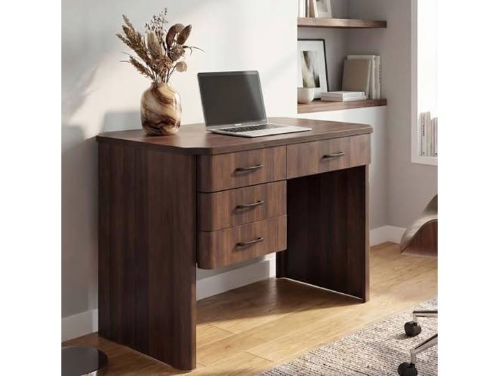 Mendler Schreibtisch HWC-P42 MDF 78x110x60cm - Walnuss-Optik Bürotisch, Computertisch, 4 Schubladen