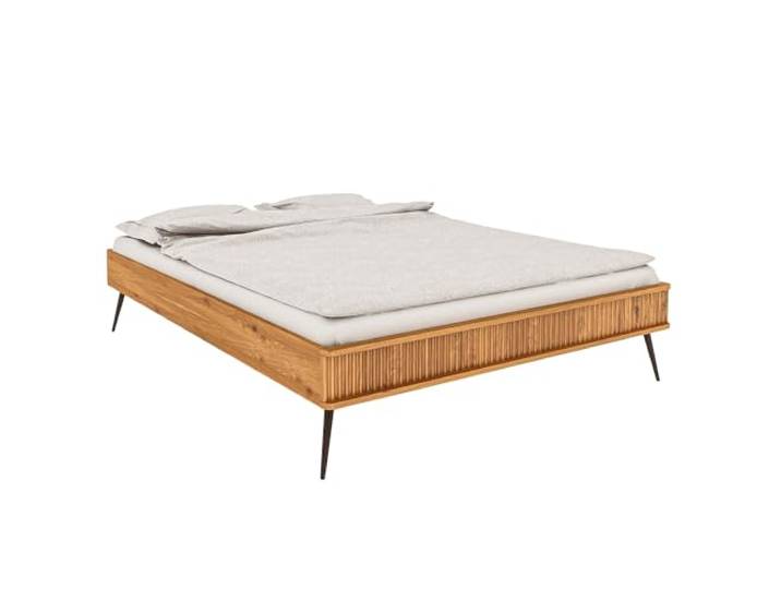 Lomadox Doppelbett 160x200 cm in Eiche massiv geölt, gerilltes Bettende Stahlfüße Massivholz