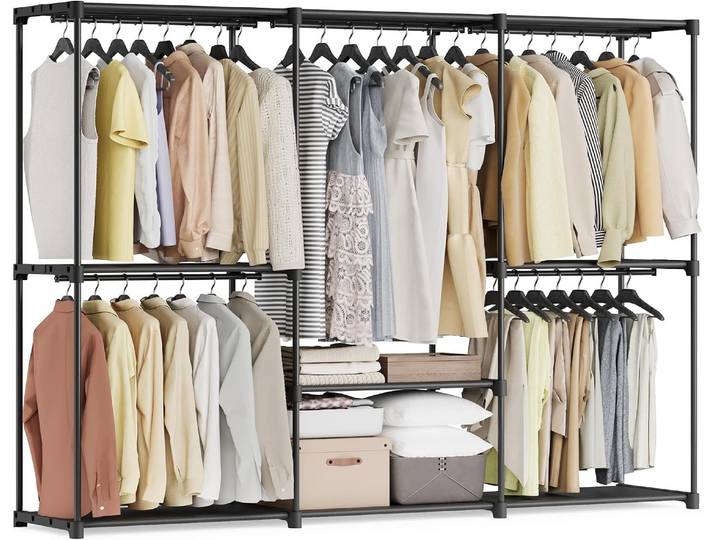 Kleiderschrank offen 205x43x166 cm Schwarz 4 Kleiderstangen