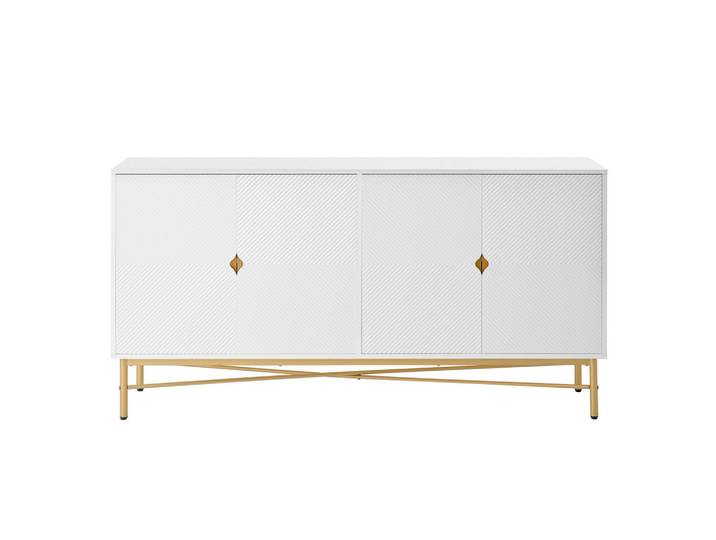 Urban Meuble Sideboard weiß & gold, erhabene textur & 4 türen, Weiß, Rechteckig, 160x82x40 cm, Kleinmöbel, Kommoden, Sideboards
