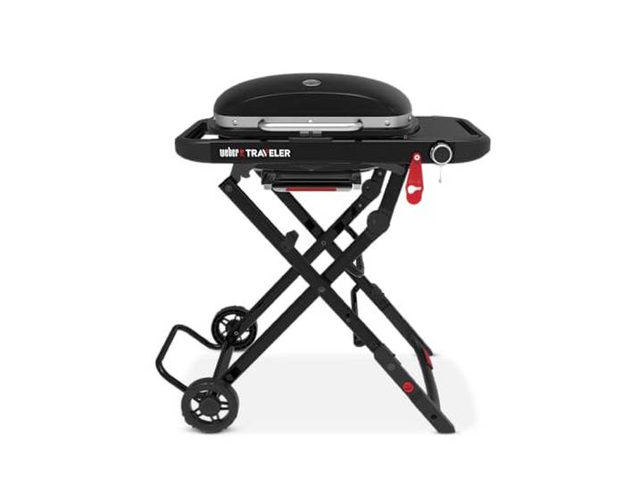 Weber Traveler Compact Gasgrill mit klappbarem Untergestell und Rädern