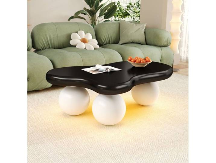 Table basse nuage LED 16 couleurs forme arrondie 95 cm MDF noir et blanc pour salon et chambre - UVRION