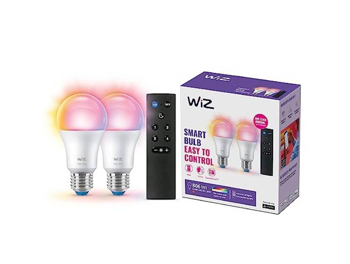 WiZ\, kit 2 ampoules connectées E27 Wi-Fi + télécommande\, équivalent 60W\, fonctionne avec Alexa\, Google Assistant