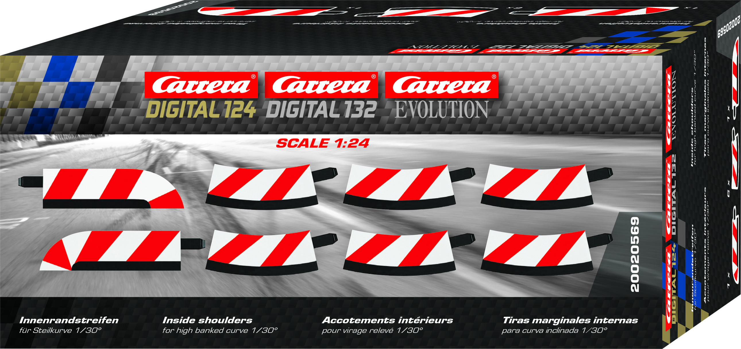 Carrera Digital 124 Innenrandstreifen für Steilkurve 1/30° (6), Endstücke (2)