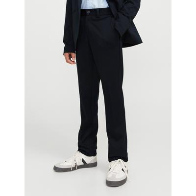 Anzughose JACK & JONES JUNIOR "JJEJAXON bietet Komfort durch elastische Passform", Jungen, Gr. 170, N-Gr, blau (schwarz navy), Jersey, Obermaterial: 79% Polyester, 18% Viskose, 3% Elasthan, unifarben, slim fit knöchellang, Hosen Anzughose,...