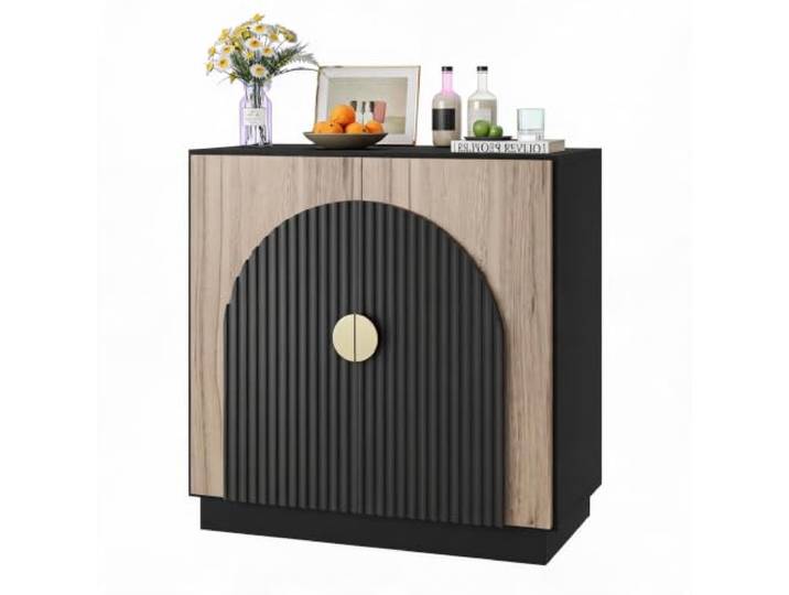 GarveeHome Modernes Sideboard Mit Geriffelten Rundbögen Verstellbaren Regalen 80 x 40 x 80 cm (b x t x h)