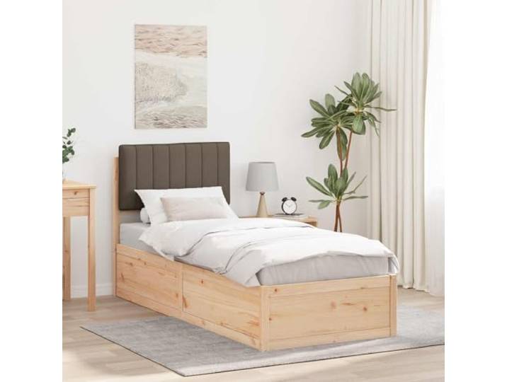 Kiefernholz gepolstertes Kopfteil minimalistisch Taupe 75 x 190 cm Bettgestell mit gepolstertem Kopfteil Taupe 75 x 190 cm Massivholz Kiefer Stabil Einzelbett Modern