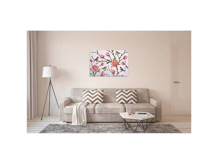 Tableau déco Fleurs et oiseaux Polyester PVC / Épicéa Rose foncé 90 x 60cm