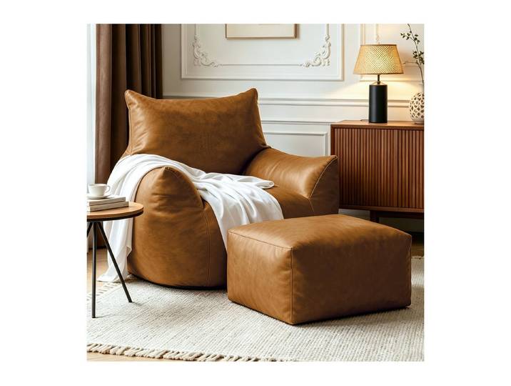 Odikalo Sitzsack Einzel Lounge wohnzimmer sofas Relaxsessel mit Fußhocker (Sitzgelegenheit für Wohnzimmer und Gaming Kunstleder aus technischem Gewebe Set aus Sessel)