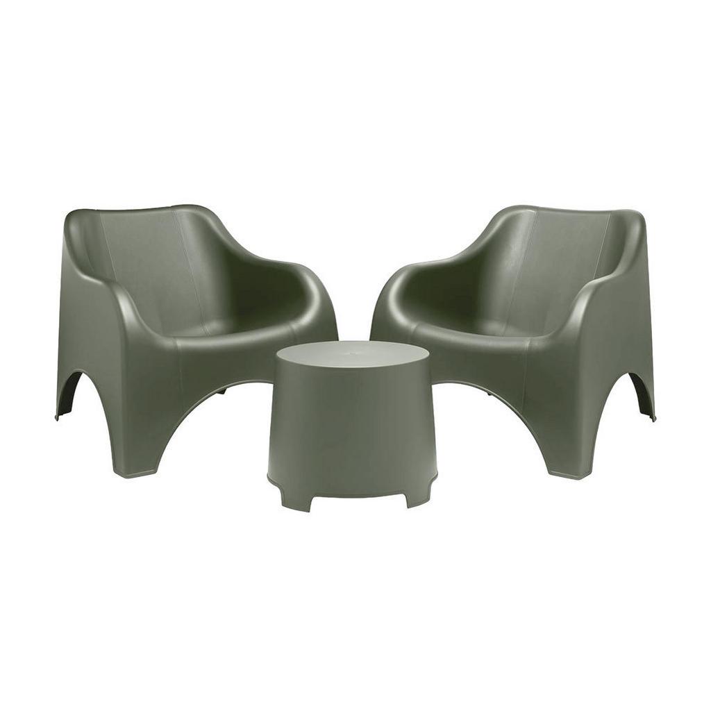 Balkonset, Grün, Kunststoff, 3-teilig, Made in Italy, Stühle stapelbar, platzsparend verstaubar, geeignet für Balkon, Balkonmöbel, Balkonmöbel-Set