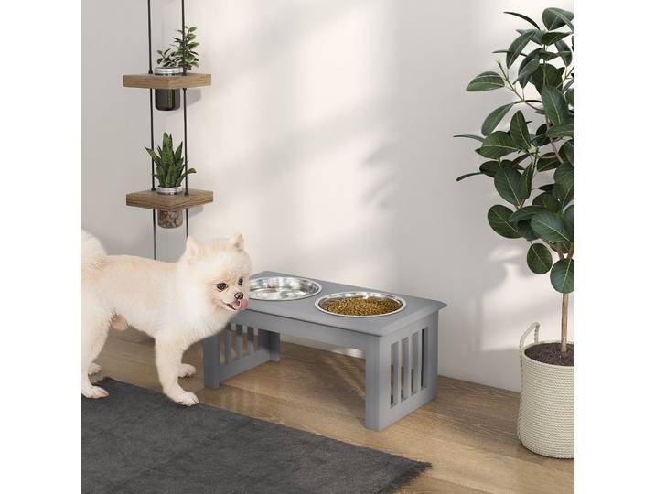 PawHut Station Chiens 2 Bols Acier Inox Antidérapant Gris