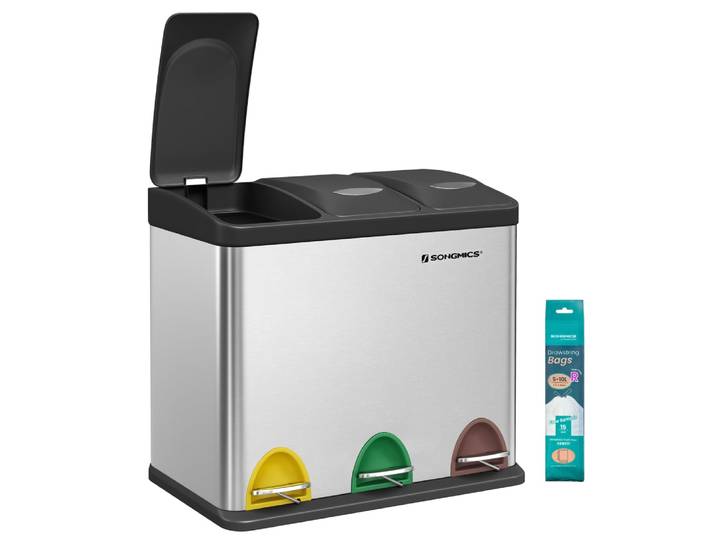 Poubelle à 3 compartiments tri des déchets 3 x 8 litres noir