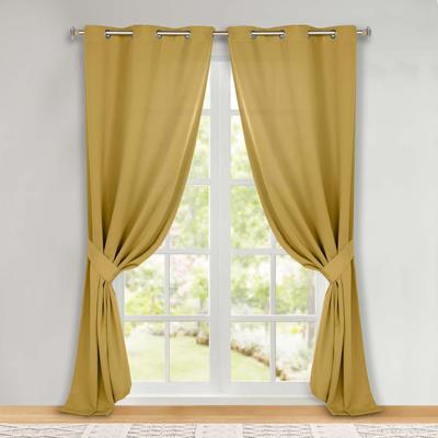 Superior Solid Room Darkening Curtains Set of 2 with Grommets & Tie Backs – Light Filtering Window Panels