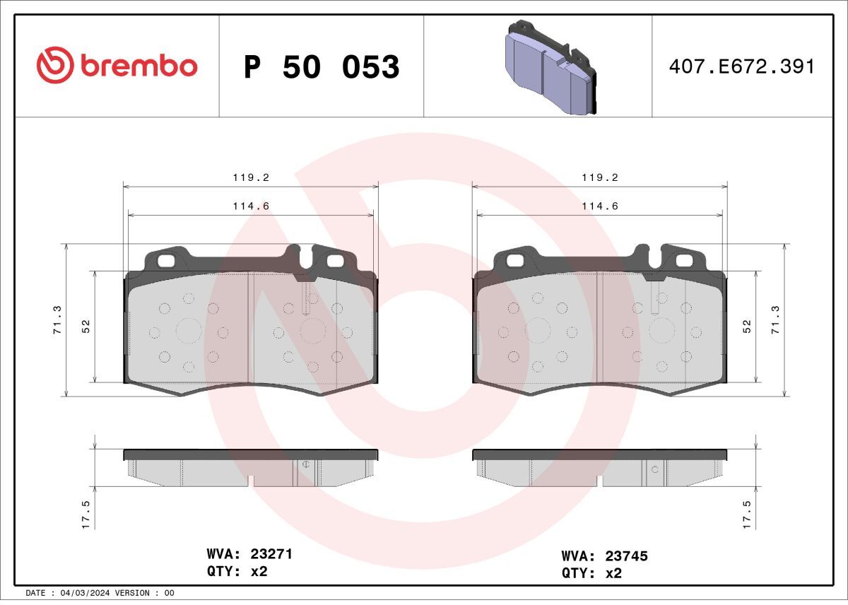 Bremsbelagsatz BREMBO P 50 053X