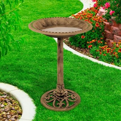 Outdoor Antique-Style Bird Bath - Weather-Resistant Polyresin Basin with Vintage Design and Ground Stakes by Pure Garden