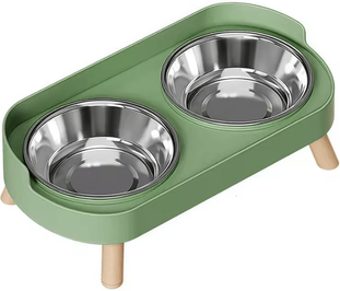 Inspire Curations PureEase Double Ceramic Elevated Pet Bowl Set light Green